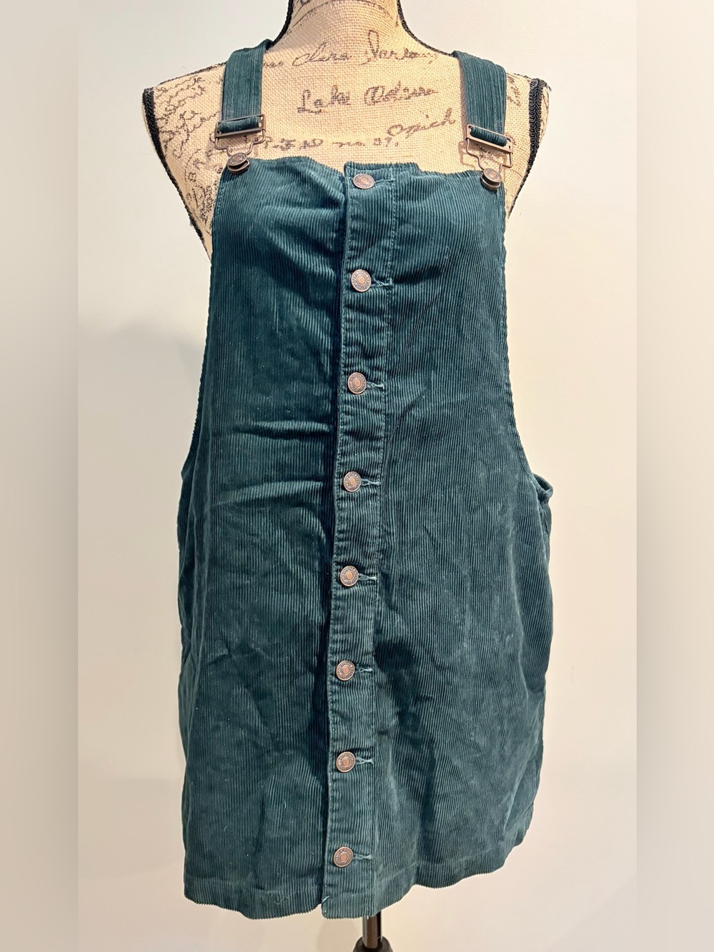Forever 21 Classic Dark Green Corduroy Button-Up Overall Dress - Size L